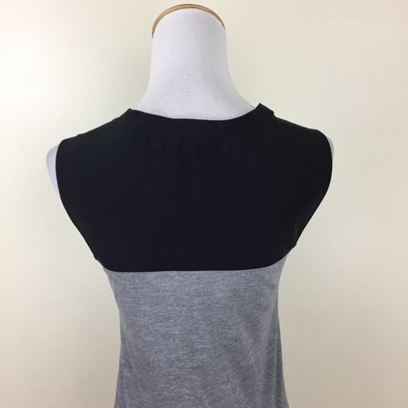 VINCE Gray Jersey Black Silk Trim Colorblock Slit Hem Sleeveless High Neck Top - Picture 10 of 15